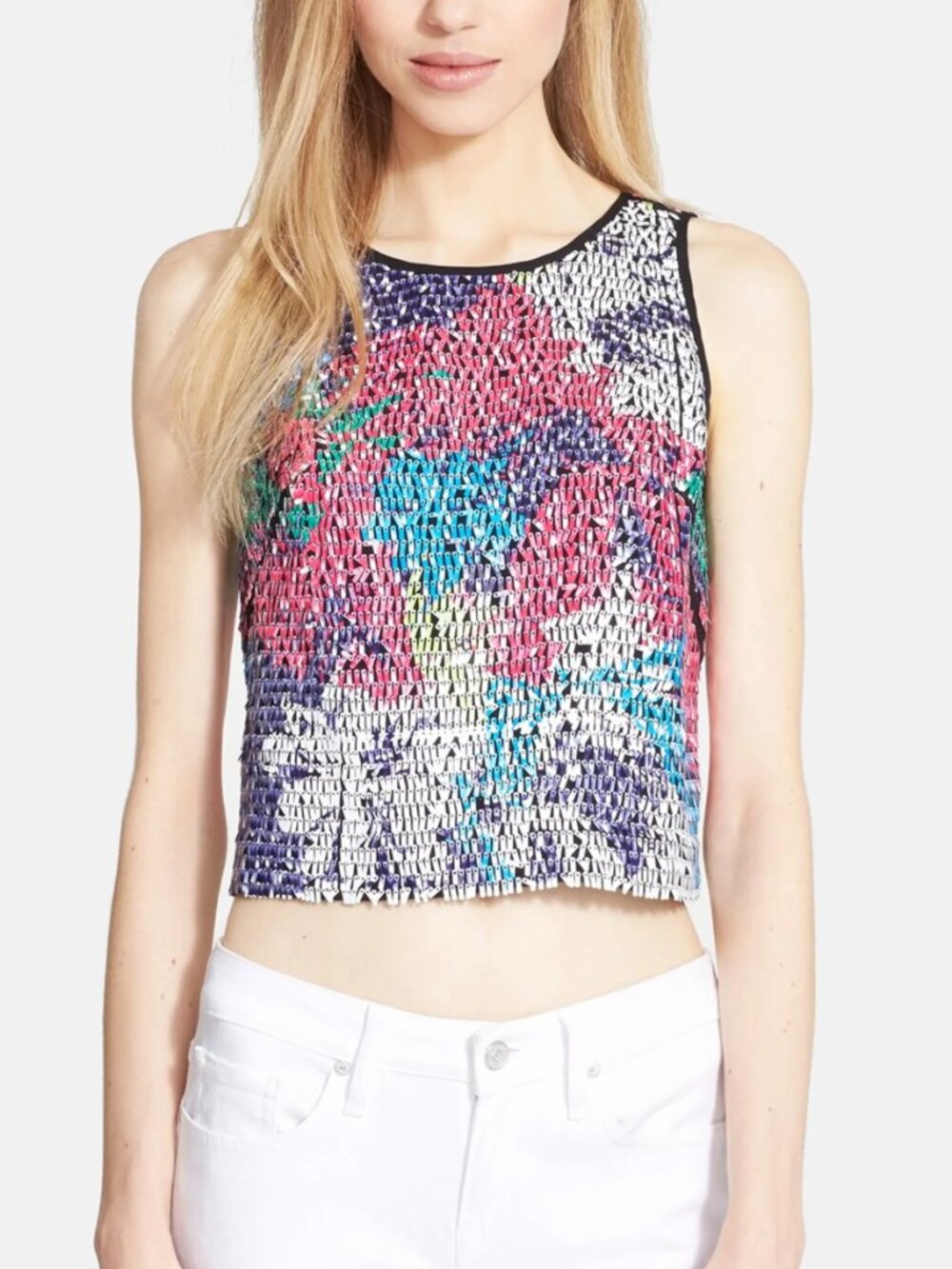 Milly‎ Pailette Floral Print Sequinned Crop Top US 2